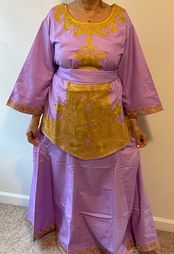 African Skirt Set made in Ghana in Lavender Color with Gold embroidery is Stunning!