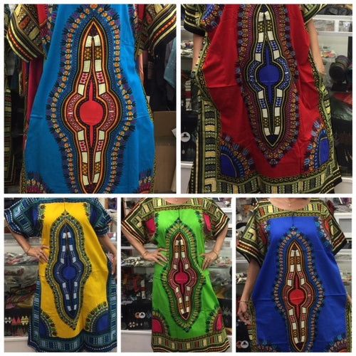 100% Cotton Fabric, Dashiki Print Kaftan with Zipper, 1X, 2X, 3X