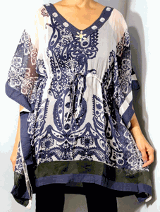 Tunic Top, Plus Size, Silky, Printed Georgette with Drawstring!! One Size Fits Most !!